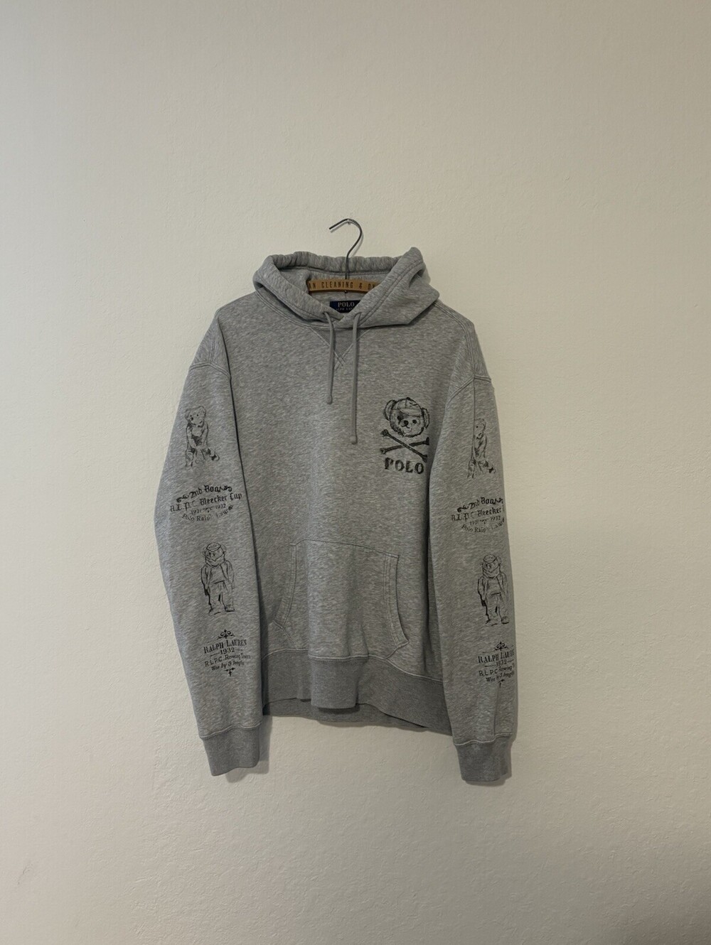 Polo Ralph Lauren Polo Bear Rowing Hoodie Gray Skull Crossbones Bleeker Mens L